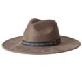 Chapeau fedora en feutre à large bord de style ethnique avec bande à motif géométrique. - M (56-58cm) / Mocha