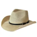 Fashion sequin straw cowboy hat for men and women, vintage western sun hat with black band. - Beige / M (56-58cm)