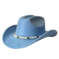 Cappello cowboy western in camoscio azzurro con fascia perlata intrecciata, stile vintage equitazione - M（56-58cm） / Celeste