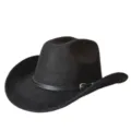 Classico cappello da cowboy in camoscio nero con fascia decorativa e fibbia metallica. - M（56-58cm） / Nero