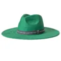 Chapeau fedora en daim vert avec bande ethnique, chapeau de jazz vintage à large bord. - M (56-58cm) / Vert