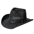 Detailed close-up view of the black sequin cowboy hat showcasing glittering texture and buckle. - Black / M (56-58cm)