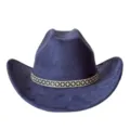 Detailed close-up view of the vintage rhinestone-studded suede western cowboy hat item. - M (56-58cm) / Navy Blue