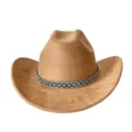 Retro western cowboy hat featuring soft suede material and a sparkling rhinestone band detail. - M (56-58cm) / Camel