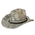 Retro slangenprint western cowboy hoed met metalen stierenhoed decor, brede rand zonnehoed. - M (56-58cm) / Slangenprint - Grijs