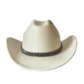 Vintage suede western cowboy hat with black rhinestone band for men women party fedora cap - M (56-58cm) / Beige