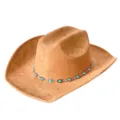 Chapeau de cowboy occidental en daim marron avec chaîne turquoise, vue détaillée du chapeau. - M (56-58cm) / Chameau