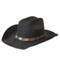 Vue détaillée du chapeau de cowboy western noir avec perles turquoise et bracelet en cuir. - M (56-58cm) / Noir