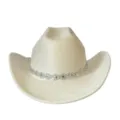 Off-White Faux Suede Western Cowboy Hat with Rhinestone Chain Party Hat Variant - M (56-58cm) / Beige