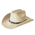 Chapeau de cowboy western classique en suédine beige avec bande décorative en perles de bois. - M (56-58cm) / Beige
