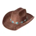 Chapeau de cowboy occidental en suédine marron avec ruban turquoise pour équitation. - M (56-58cm) / Café