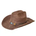 Vue détaillée du chapeau de cowboy occidental marron en suédine avec bande turquoise. - M (56-58cm) / Café