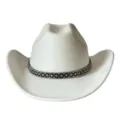 Retro white suede western cowboy hat featuring sparkling rhinestone band, stylish party headwear. - M (56-58cm) / White