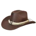 Retro bruine western cowboyhoed met brede rand, gevlochten band en stierenschedel decoratie. - M (56-58cm) / Tie-Dye - Koffie