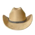 Vintage faux suede cowboy hat with sparkling rhinestone band, stylish western hat for party. - M (56-58cm) / Khaki