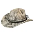 Vintage westerse cowboyhoed met metalen stierenschedel decor brede rand zonnehoed - M (56-58cm) / Tie-Dye - Grijs