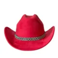 Red suede western cowboy hat with sparkling rhinestone chain band for party and daily fashion wear. - M (56-58cm) / Red