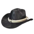 Vintage westerse cowboyhoed met gevlochten hoedband en stierenkop decoratie voor buiten. - M (56-58cm) / Tie-Dye - Zwart