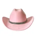 Pink suede western cowboy hat with sparkling rhinestone band, stylish party costume headwear. - M (56-58cm) / Pink