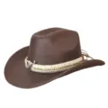 Bruine western cowboyhoed met slangenprint, decoratieve band en stierschedel-embleem. - M (56-58cm) / Wervelpatroon - Koffie