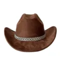 Retro brown suede western cowboy hat with sparkling rhinestone band for fashion party men women - M (56-58cm) / Coffee