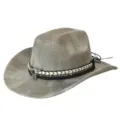 Retro slangenpatroon westerse cowboyhoed met stier schedel metaal decor, brede rand. - M (56-58cm) / Wervelpatroon - Grijs