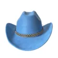 Blue suede western cowboy hat with sparkling rhinestone chain band for party and outdoor wear. - M (56-58cm) / Sapphire Blue