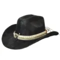 Retro zwarte western cowboyhoed met zilveren stierschedel band, stijlvolle brede rand. - M (56-58cm) / Wervelpatroon - Zwart