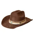 Close-up detail of vintage brown suede cowboy hat band featuring a star and turquoise charm. - Coffee / M (56-58cm)