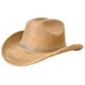 Detailopname van de sprankelende strass-ketting en de zachte suède textuur op de cowboyhoed. - M (56-58cm) / camel
