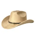 Classico cappello da cowboy in camoscio sintetico con tesa ricurva e fibbia in metallo decorativa. - M（56-58cm） / Cachi