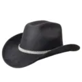 Close-up of the rhinestone chain detail and soft faux suede texture on this western cowboy hat. - M (56-58cm) / Black