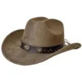 Chapeau de cowboy en daim occidental avec bande en cuir et rivets floraux en métal - M (56-58cm) / Vert Militaire