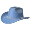 Blue western cowboy hat with rhinestone chain, faux suede wide brim party hat for women - M (56-58cm) / Light Blue