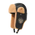Bonnet ushanka d'hiver en cuir PU chaud avec cache-oreilles en peluche et emblème russe unisexe. - M (56-58cm) / Noir