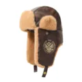Chapeau ushanka en cuir PU chaud d'hiver avec oreillettes en peluche, coupe-vent. - M (56-58cm) / Café