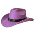 Chapeau de cowboy occidental en daim violet avec bande en cuir a clous metalliques. - M (56-58cm) / Violet Foncé