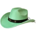 Chapeau de cowboy occidental en suède vert avec bande en cuir et décor métal pour mode. - M (56-58cm) / Vert Fluorescent