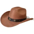 Chapeau de cowboy western en daim marron avec bande en cuir à clous, élégant chapeau d'équitation. - M (56-58cm) / Marron