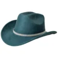 Dark green suede cowboy hat with rhinestone chain band, stylish western party hat for women. - M (56-58cm) / Malachite green