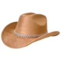 Retro bruine suède western cowboyhoed met sprankelende strass kettingband voor feestjes. - M (56-58cm) / Khaki