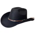 Sombrero de vaquero occidental de ante negro, fedora retro de ala levantada para equitación. - M (56-58cm) / Negro