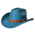 Retro Suede Western Cowboy Hat with Woven Belt Wide Brim Outdoor Fedora Hat for Men and Women - Teal / M (56-58cm)