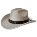 Chapeau de cowboy en suédine occidentale avec bande en cuir marron et clous élégants. - M (56-58cm) / Gris clair