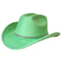 Groene suède western cowboyhoed met sprankelende strass-kettingband voor feesten. - M (56-58cm) / Fluorescerend Groen