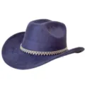 Donkerblauwe suède cowboyhoed met sprankelende strass-ketting voor feestelijke look. - M (56-58cm) / Marineblauw