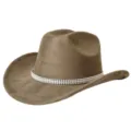 Brown suede cowboy hat with sparkling rhinestone chain fringe, wide curved brim party cap. - M (56-58cm) / Army Green