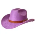 Purple western cowboy hat with brown woven leather belt and metal buckle, wide brim fedora. - Dark Violet / M (56-58cm)