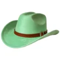 Retro suede western cowboy hat with woven leather belt and metal buckle for outdoor wear. - Fluorescent Green / M (56-58cm)