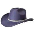 Faux suede western cowboy hat with sparkling rhinestone chain band, stylish wide brim party cap. - M (56-58cm) / Navy Blue